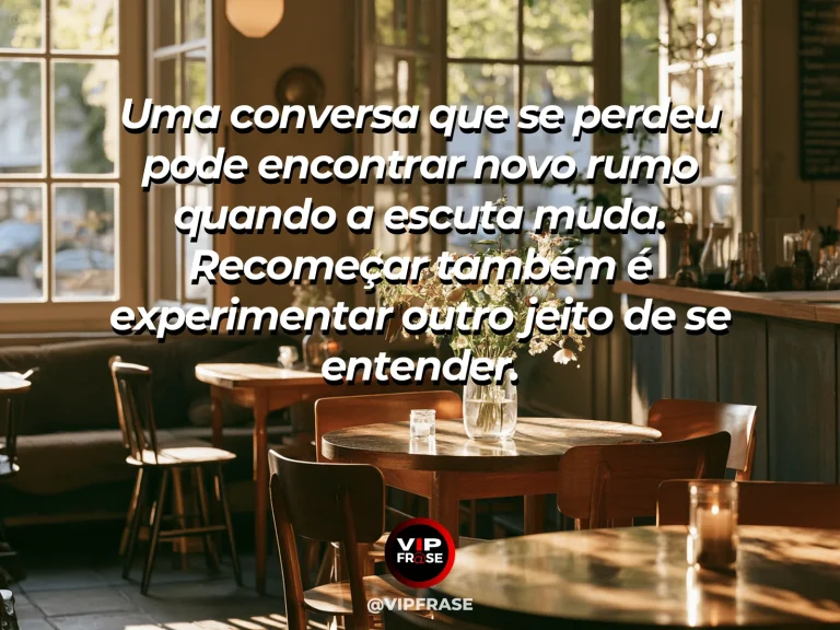 Mensagem sobre reiniciar diálogos com duas cadeiras no jardim.