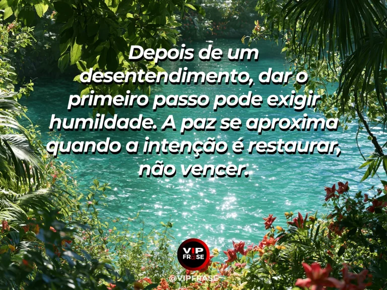 Arte com frase de paz sobre humildade para restaurar, em cenário de jardim florido.