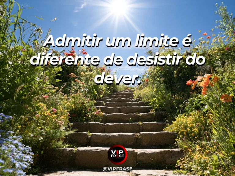 Frase de sabedoria sobre limites sem abandono de deveres, com escadaria de pedra com patamares floridos e céu aberto.