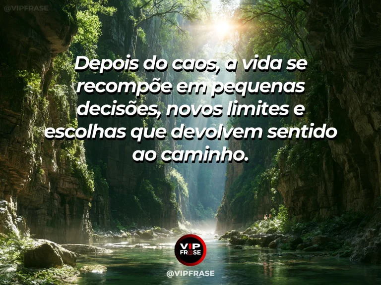 Mensagem de superação em casa restaurada cercada por jardim vibrante, simbolizando reconstrução depois do caos.
