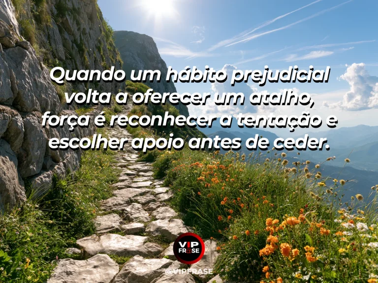 Mensagem de força sobre resistir a antigos atalhos, com passagem segura entre paredões de rocha.