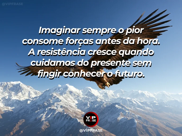 Frase de força sobre resistir ao hábito de antecipar perdas, com vale de montanhas iluminado após a dissipação de uma tempestade.
