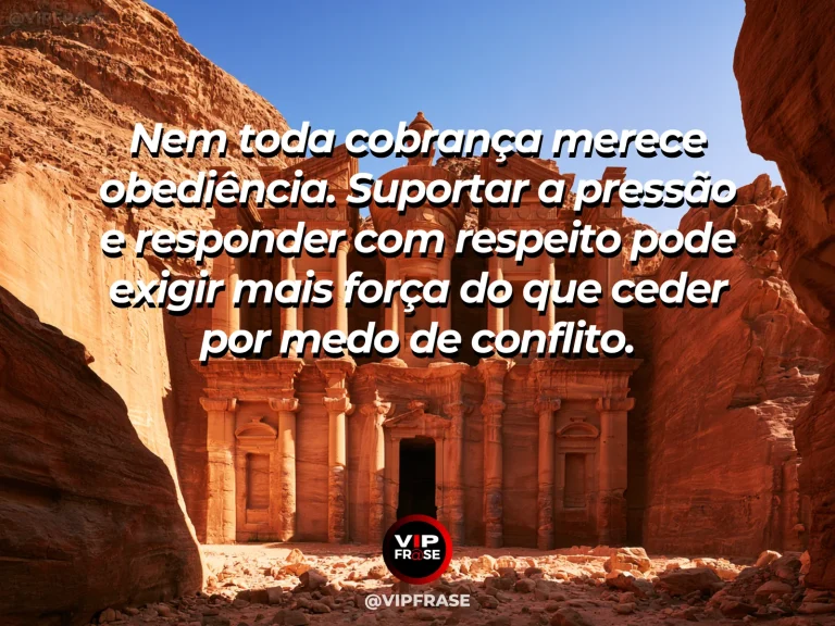 Mensagem de força sobre resistir às cobranças injustas, com fortaleza de granito sob ventos nas montanhas.