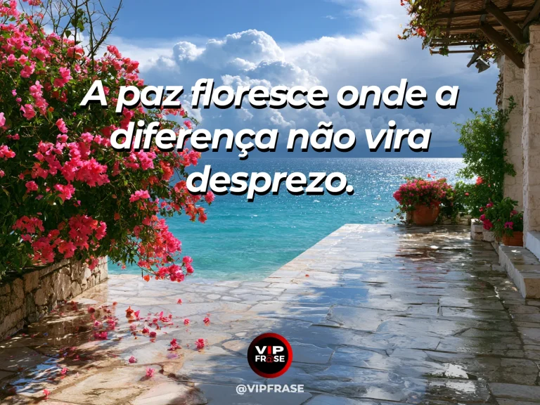 Arte com frase de paz sobre respeito às diferenças, em cenário de natureza e luz suave.