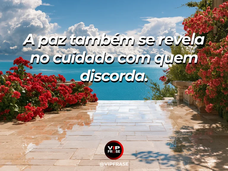 Arte com frase de paz sobre respeito por quem pensa diferente, em cenário de dois caminhos paralelos cercados por flores de cores distintas.