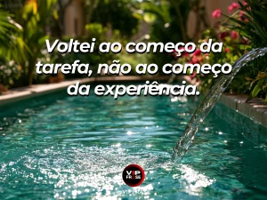 Mensagem sobre recomeço e recomeçar uma tarefa com aprendizado acumulado, com ateliê com instrumentos organizados e peça artesanal retomada.