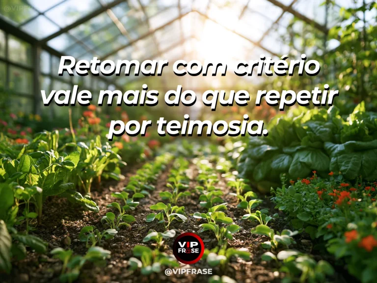 Frase sobre recomeço e retomar com critério e mudar a estratégia, em cena de jardim com duas ferramentas diferentes e canteiro recém-reorganizado.