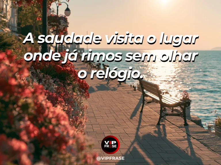 Mensagem de saudade sobre a falta de risadas compartilhadas, com pátio ensolarado com cadeiras e limonada.