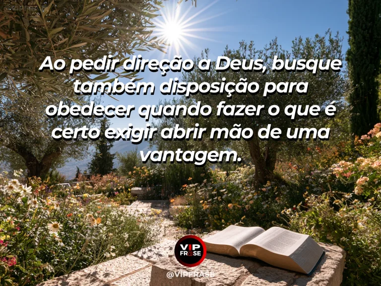 Mensagem de sabedoria sobre obediência e direção de deus, com livro de páginas vazias junto a trilha clara pela janela.