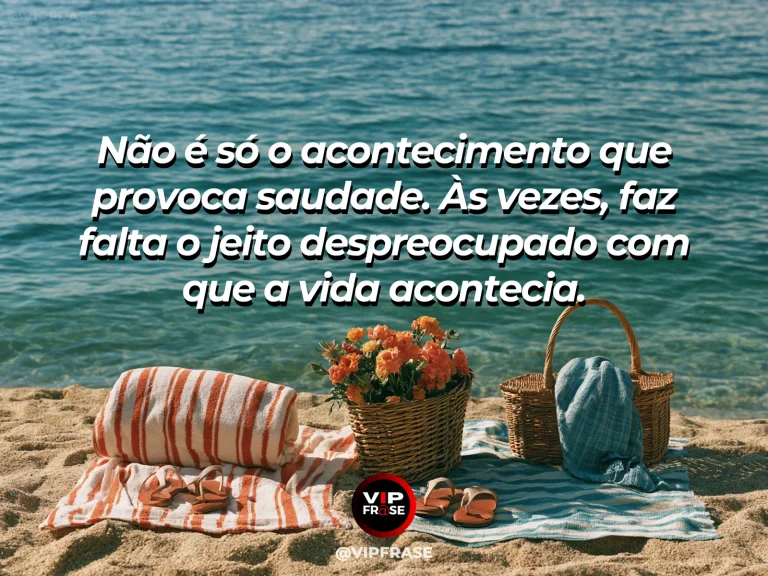 Frase sobre saudade com piquenique simples em gramado cheio de flores.