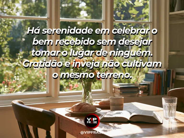 Arte com frase de paz sobre gratidão e celebração, em cenário de jardim florido.