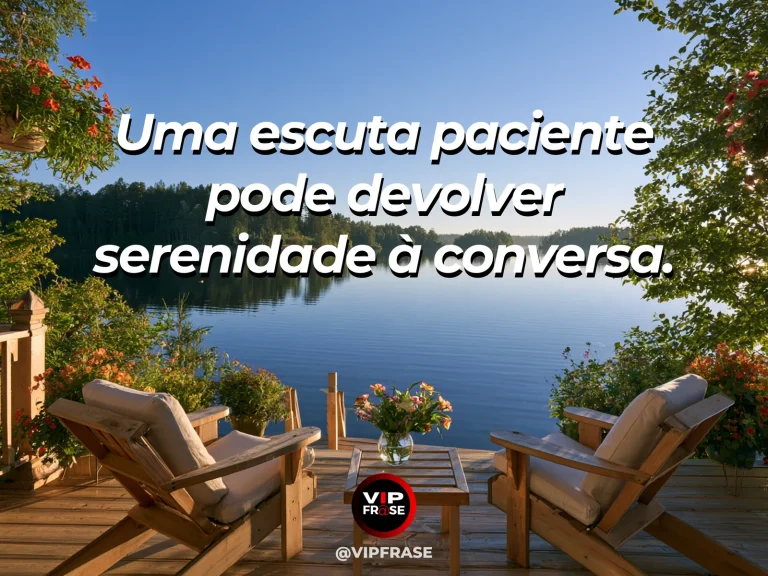 Arte com frase de paz sobre escuta paciente, em cenário de natureza e luz suave.