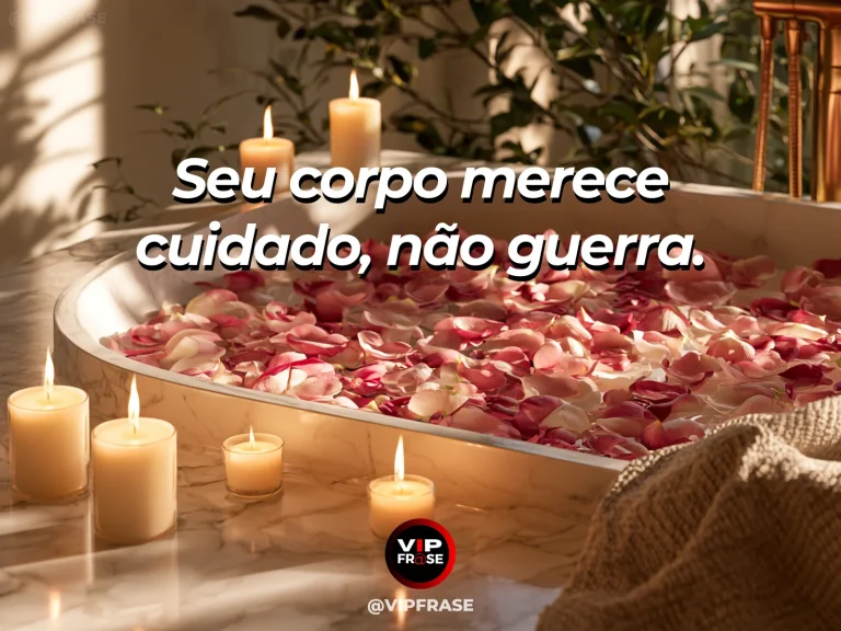 Frase de autoestima sobre body respect and gentle care, com spa-like room with natural stone, flowers and sunlight