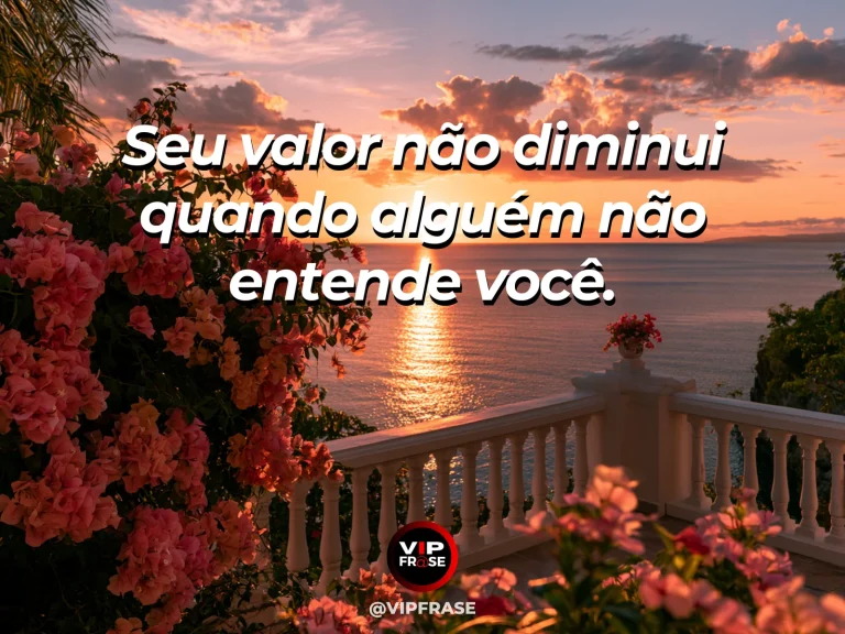 Frase de autoestima sobre stable self-worth despite being misunderstood, com sunlit coast under a wide blue sky