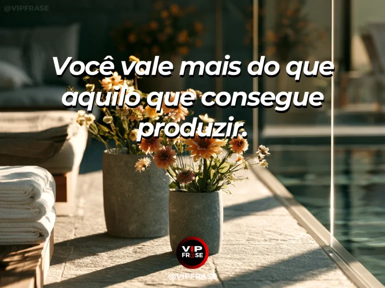 Frase de autoestima sobre self-worth beyond productivity, com quiet table by window with flowers and open sky