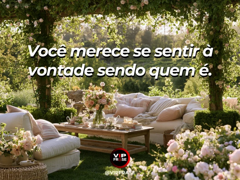 Frase de autoestima sobre comfort in being authentic, com open window onto a bright peaceful garden