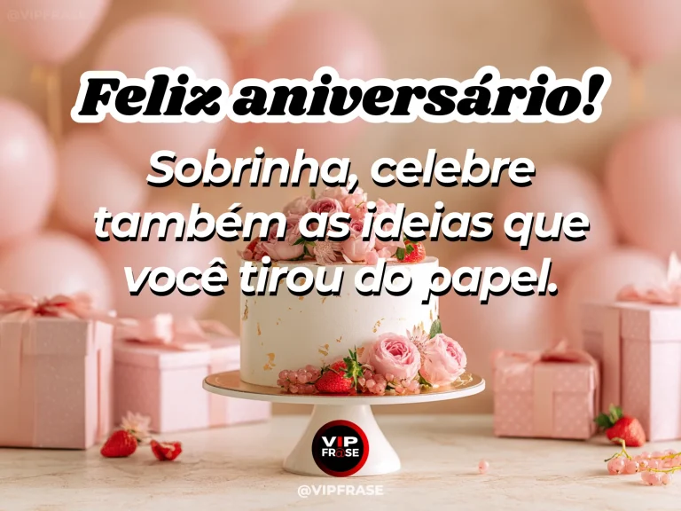 Mensagem de aniversário para sobrinha sobre sucesso, com cena festiva de small brightly wrapped gifts and spring buds beside celebration c.