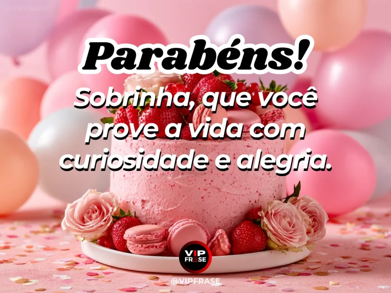 Mensagem de aniversário para sobrinha sobre felicidade, com cena festiva de delicious colorful birthday cake.