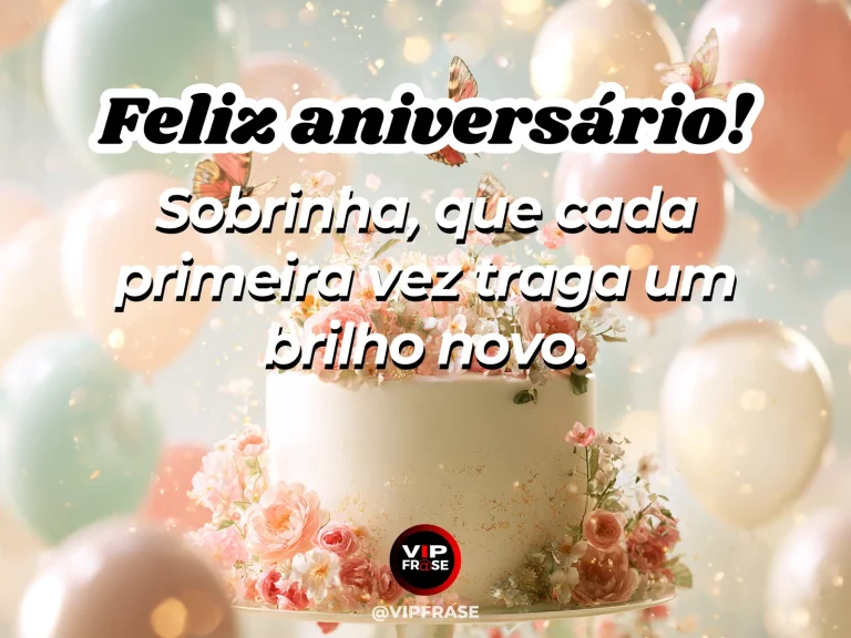 Mensagem de aniversário para sobrinha sobre felicidade, com cena festiva de birthday cake.