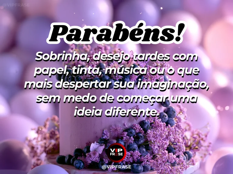 Mensagem de aniversário para sobrinha sobre coragem, com cena festiva de creative art studio birthday setup.
