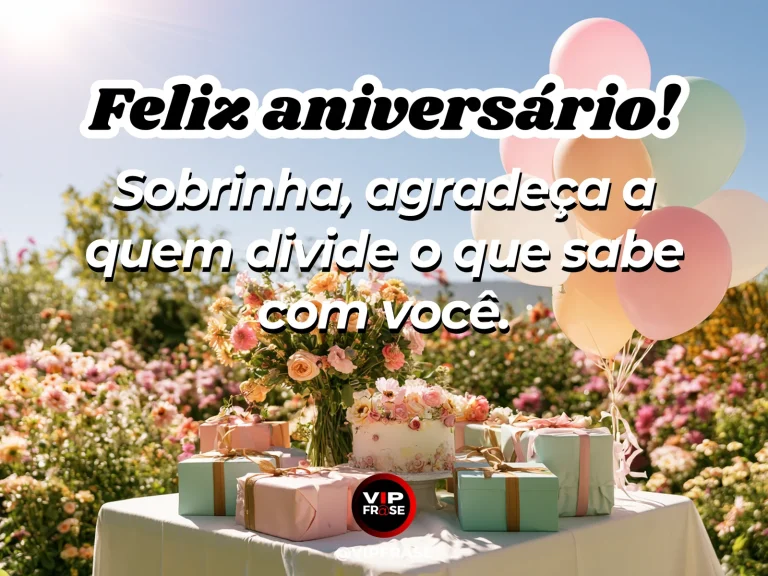 Mensagem de aniversário para sobrinha sobre gratidao, com cena festiva de small birthday gifts tied.