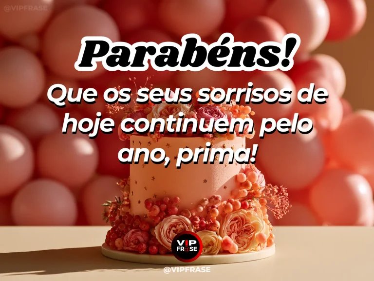 Mensagem de aniversário para prima sobre felicidade, em balões coloridos no jardim.
