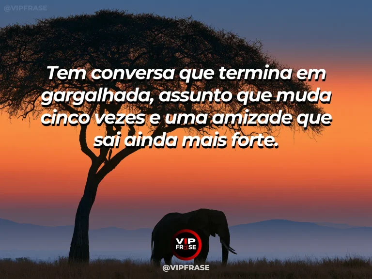 Arte com frase para status sobre amizade leve e verdadeira, com amigos conversando sorridentes em mesa de café ao ar livre sob árvores.
