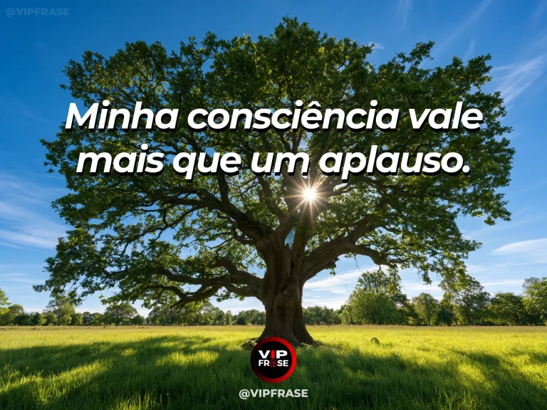 Arte com frase para status sobre caráter acima de reconhecimento, com árvore solitária imponente em campo verde sob céu limpo.