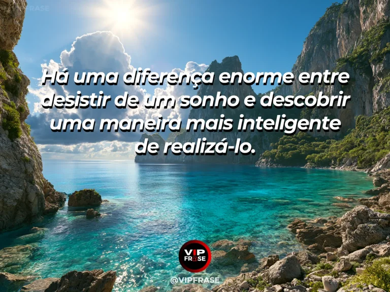 Arte com frase para status sobre reinventar caminhos para realizar sonhos, com estrada sinuosa em vale verde com montanhas e horizonte luminoso.