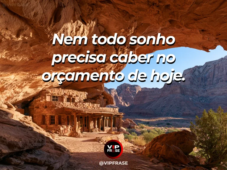 Arte com frase para status sobre sonhos que amadurecem com o tempo, com casa pequena em colina florida diante de horizonte amplo e ensolarado.
