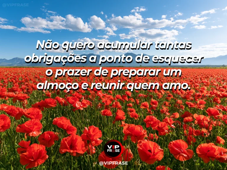 Arte com frase para status sobre tempo de qualidade em família, com mesa grande de almoço familiar em jardim ensolarado com flores.