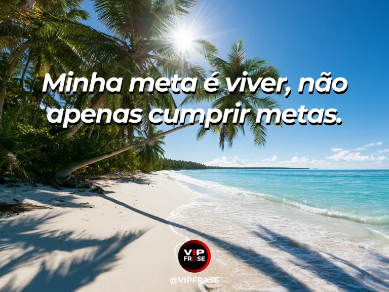 Arte com frase para status sobre vida além da produtividade, com rede numa varanda tropical luminosa voltada para o mar.