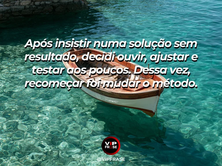Mensagem sobre recomeço e mudar método de tentativa após resultados insuficientes, com horta com canteiros redesenhados e pequenas mudas sob sol claro.