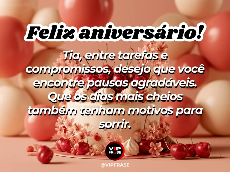 Mensagem de aniversário para tia sobre paz, com sunlit garden corner with restful chair birthday roses and cake.