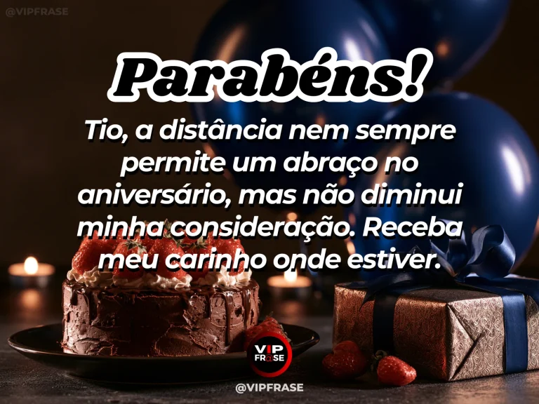 Mensagem de aniversário para tio sobre saudade, com cenário acolhedor e luz natural.