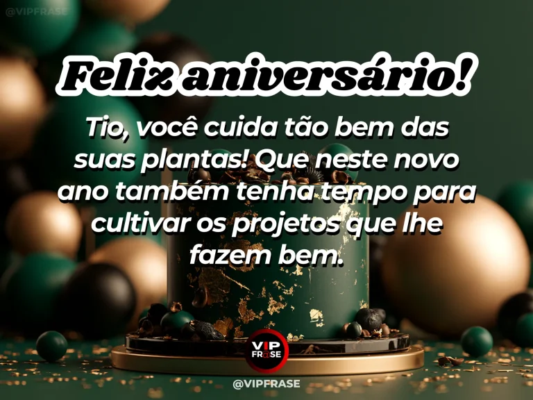 Mensagem de aniversário para tio sobre carinho, com lush potted tropical plants.