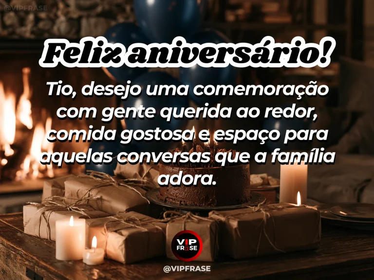 Mensagem de aniversário para tio sobre familia, com flores e cenário iluminado.