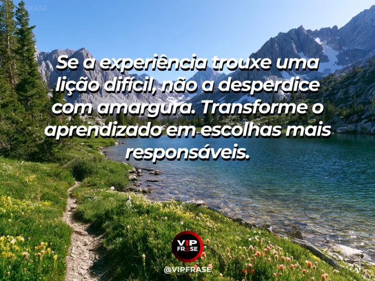Mensagem de sabedoria sobre lições da experiência e aprendizado, com caderno em branco e planta com brotos na varanda.