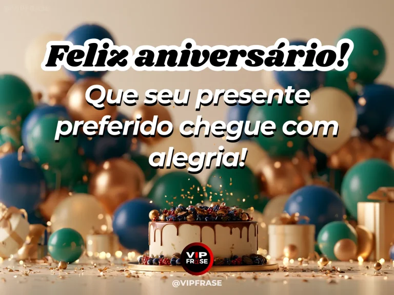 Arte de aniversário para sobrinho sobre felicidade, com elegantly wrapped teal and gold birthday present.