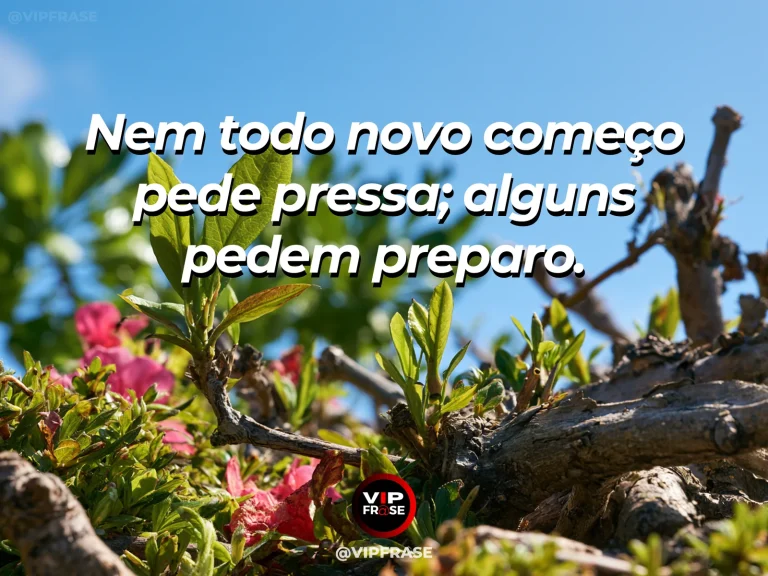Mensagem sobre recomeçar no próprio ritmo com flores em botão.