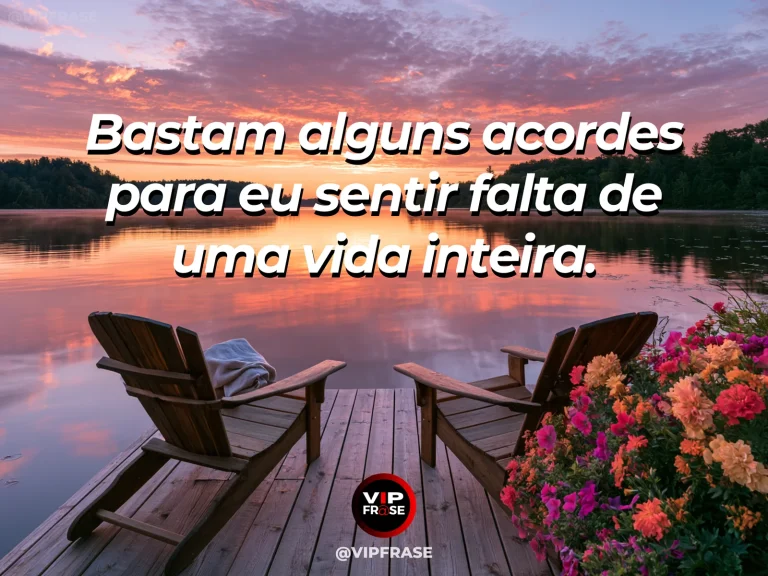 Mensagem de saudade sobre a falta despertada por uma música, com toca-discos perto da janela com flores coloridas.