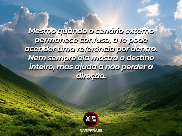 Mensagem de fé e esperança com luz atravessando nuvens sobre um vale glacial.