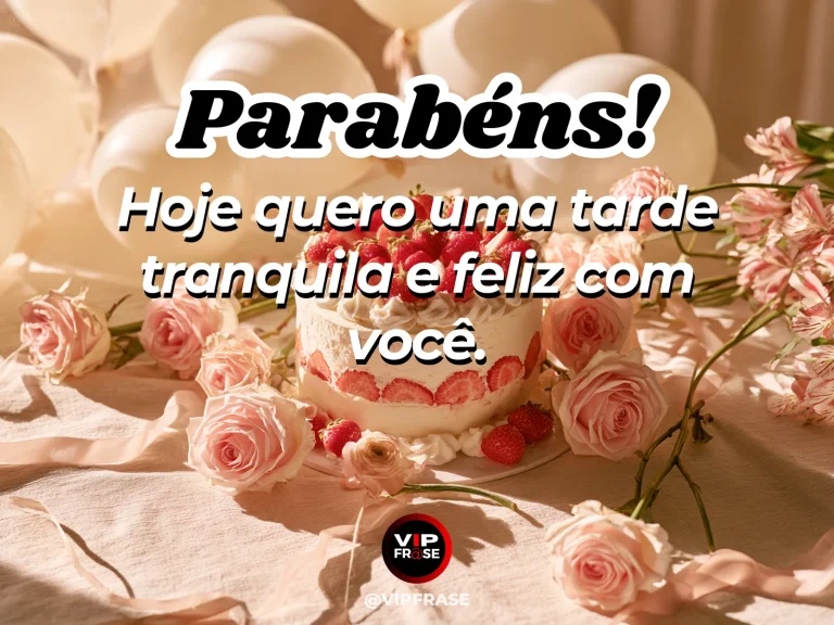 Mensagem de aniversário para esposa sobre paz interior, com cenário romântico iluminado.
