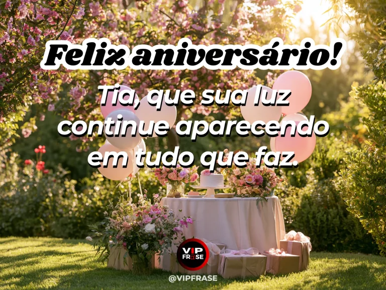 Mensagem de aniversário para tia sobre autoestima, com golden sunshine lighting vibrant flowers and refined birthday table.