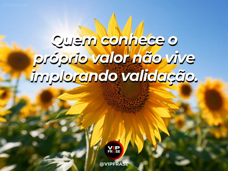 Frase de autoestima sobre self-worth without validation, com single elegant flower standing confidently in a vivid garden