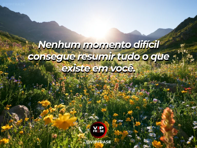 Frase de superação em bright wildflower field beneath a wide blue sky.