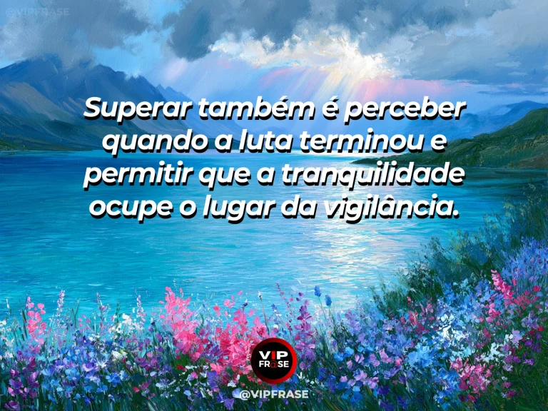 Mensagem de superação com lago completamente calmo depois da tempestade, simbolizando paz depois de um longo estado de alerta.